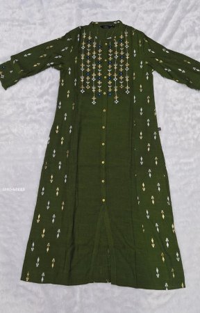 Mehendi Green Cotton Slub Straight Kurta with Front Slit