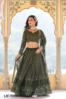 Mehendi Embroidered Faux Georgette Lehenga Choli