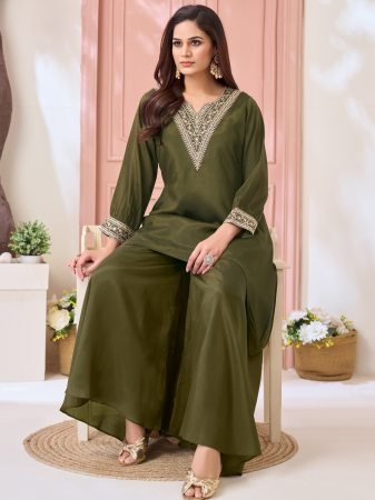 Mehendi Green Plus Size Lightweight Chinon Cord Set