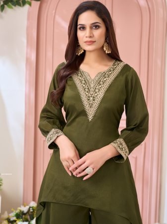 Mehendi Green Plus Size Lightweight Chinon Cord Set
