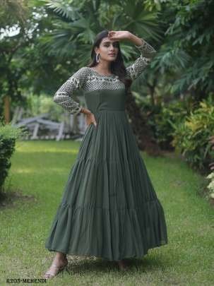 Mehendi Luxury Look Embroidered Gown With 12 Mtr Flair