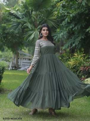 Mehendi Luxury Look Embroidered Gown With 12 Mtr Flair