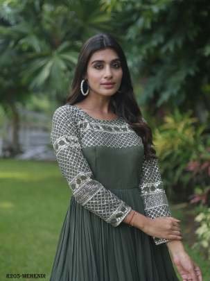 Mehendi Luxury Look Embroidered Gown With 12 Mtr Flair