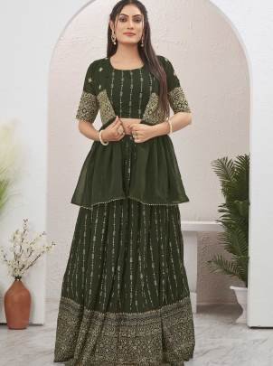 Mehendi Special Georgette Green Lehenga With Shrug