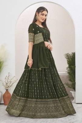 Mehendi Special Georgette Green Lehenga With Shrug