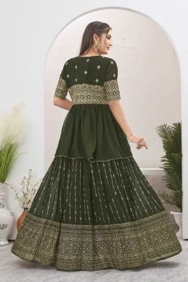 Mehendi Special Georgette Green Lehenga With Shrug
