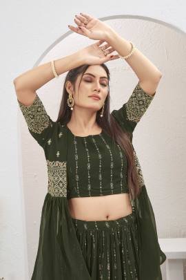 Mehendi Special Georgette Green Lehenga With Shrug