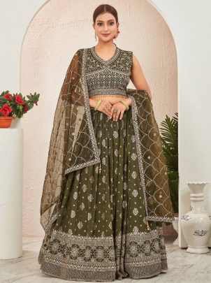 Mehendi Special Jacquard Dola Silk Embroidered Lehenga Choli