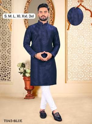 Men Embroidery Work  Malbari Blue Kurta With Pajama Set
