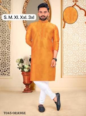 Orange Embroidery Work Kurta With Pyjama Set