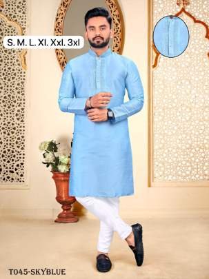New Collection Embroidery Work  Sky Blue Kurta With Pyjama Set
