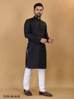 Men Manyawar Cotton Rayon Black Kurta
