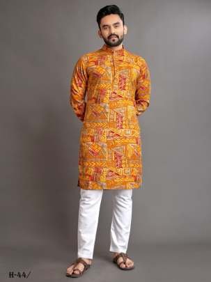 Men Mustard Colour Navratri Cotton Kurta With Pajama
