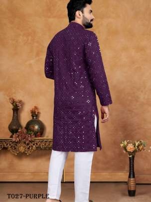 Men Wedding Wear Embroidery Work Purple Kurta with Pajama set