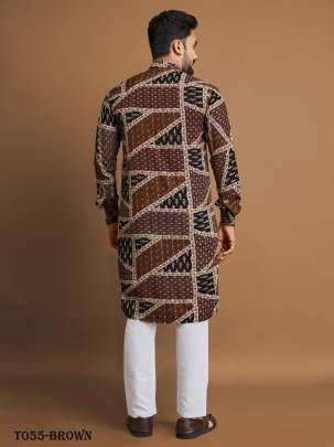 Men Soft Cotton Brown Kurta With Pyjama Set
