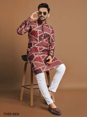 New Arrival Soft Cotton Foil Print Mens Kurta Pajama Set