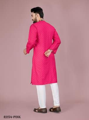 Men Traditional Navratri Pink Cotton Kurta Pajama With Gamthi Work