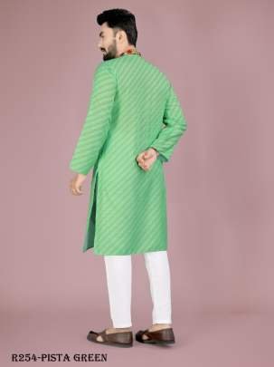 Men Traditional Navratri Pista Green Cotton Kurta Pajama With Gamthi Work