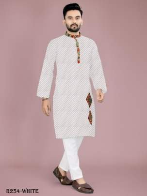 Men Traditional Navratri White Cotton Kurta Pajama With Gamthi Work