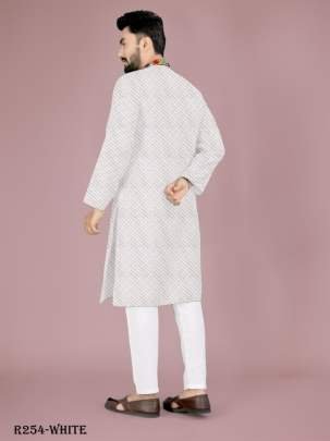 Men Traditional Navratri White Cotton Kurta Pajama With Gamthi Work