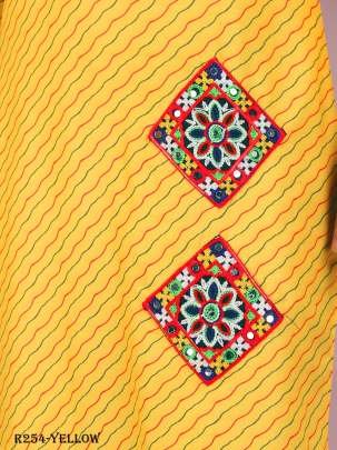 Men Traditional Navratri Yellow Cotton Kurta Pajama With Gamthi Work