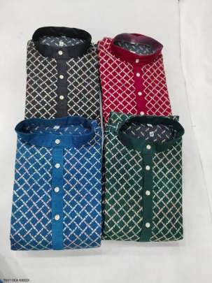 Men Traditional Wear Embroidery Work Sea Green Kurta With Pyjama Set