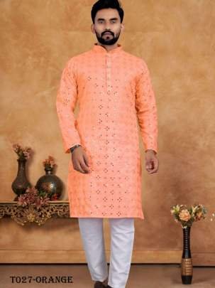 Orange Embroidery Work Kurta With Pajama Set