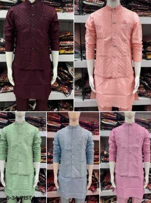 Mens Banglori Silk Mens Kurta Pant Koti Set