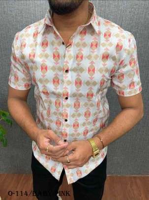 Mens Exclusive Cotton Baby Pink Short Sleeves Shirt