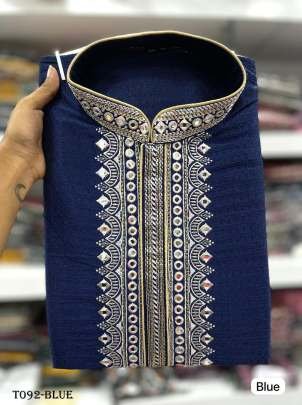 Mens Wear Blue Cotton Kurta Pajama Set For Mens Wear