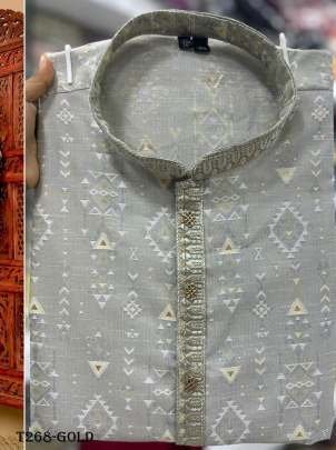Mens Wear Grey Jacquard Silk Kurta Pajama