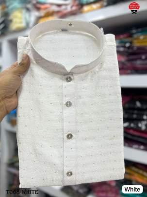 Cotton Jacquard White Kurta With Pyjama Set