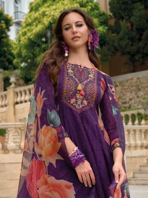 Meraki Exclusive Purple Printed And Hand Work Anarkali Kurtis Pant Set