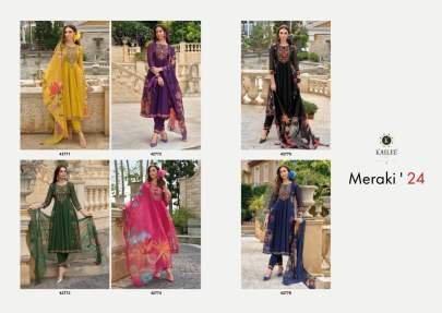 Meraki Exclusive Purple Printed And Hand Work Anarkali Kurtis Pant Set