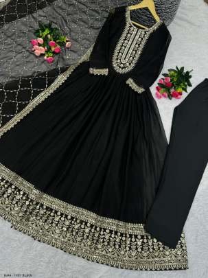 Mesmerizing Shimmer Silk Embroidery Sequins Work Black Gown Pant With Dupatta