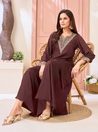 Minimal  Stylish Chinon Brown Trendy Cord Set