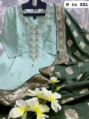 Mint Exclusive Pure Handwork Muslin Silk Kurtis Set