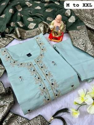 Mint Exclusive Pure Handwork Muslin Silk Kurtis Set