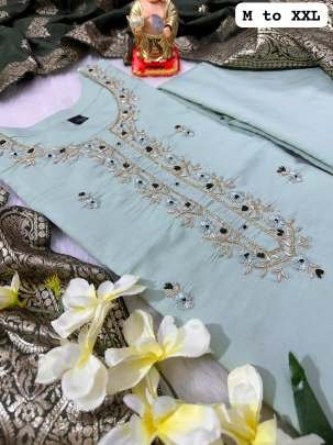 Mint Exclusive Pure Handwork Muslin Silk Kurtis Set