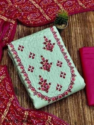 Mint Floral Printed Pure Cotton Silk Dress Material