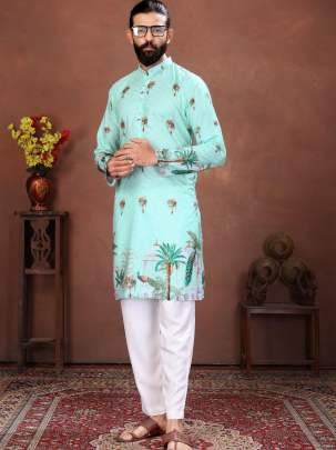 Mint Royal Peacock Paradise Printed Men’s Kurta