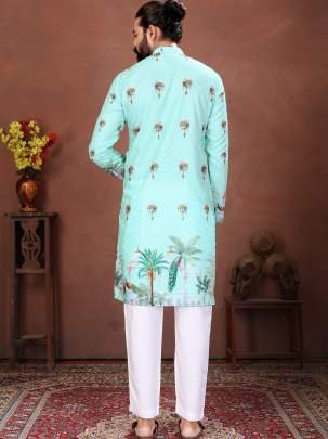 Mint Royal Peacock Paradise Printed Men’s Kurta