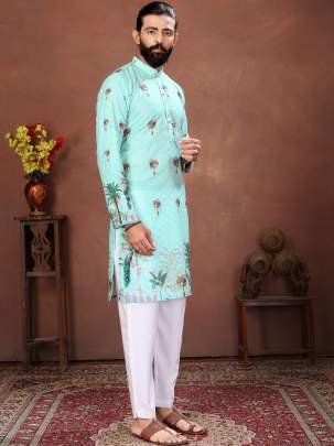 Mint Royal Peacock Paradise Printed Men’s Kurta