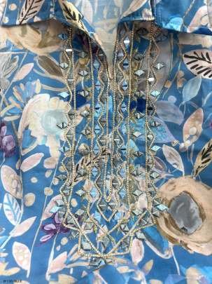 Mirror Hand Work Beautiful Heavy Muslin Blue Suit Set