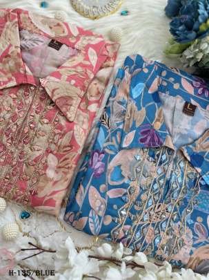 Mirror Hand Work Beautiful Heavy Muslin Blue Suit Set