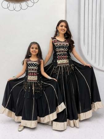 Mirror Hand Work Black Colour Mother Daughter Navratri Combo