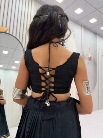 Mirror Hand Work Black Colour Kids Navrtri Lehenga