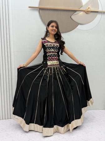 Mirror Hand Work Black Colour Mother Daughter Navratri Combo
