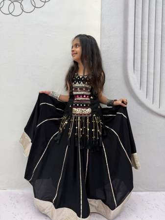 Mirror Hand Work Black Colour Mother Daughter Navratri Combo