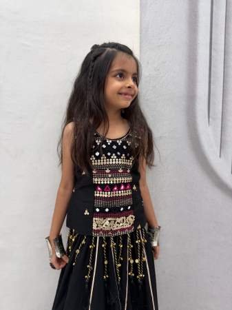 Mirror Hand Work Black Colour Mother Daughter Navratri Combo